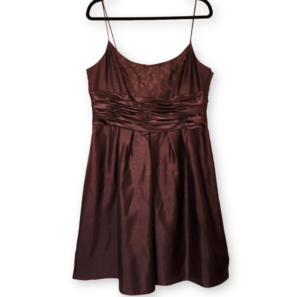 Vintage 90s Chocolate Brown Formal Embroidered A-Line Dress Y2K Fairy Homecoming - Picture 2 of 11